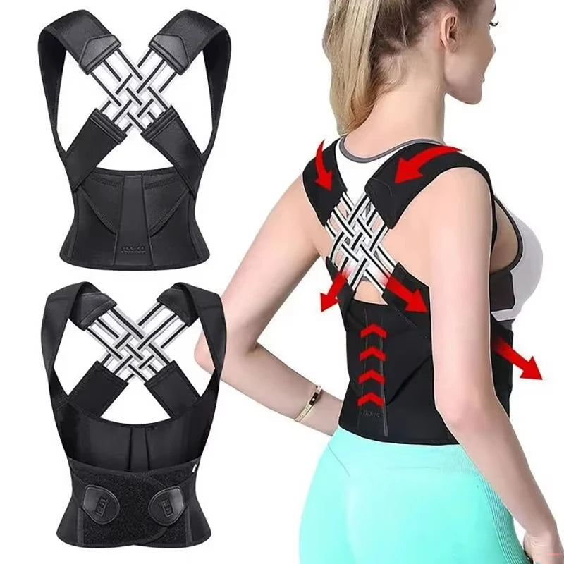Posture Back Brace Pink Black Adjustable Back Support Strap Corrector to Prevent Spinal Distortion and Hunchback for Men Women