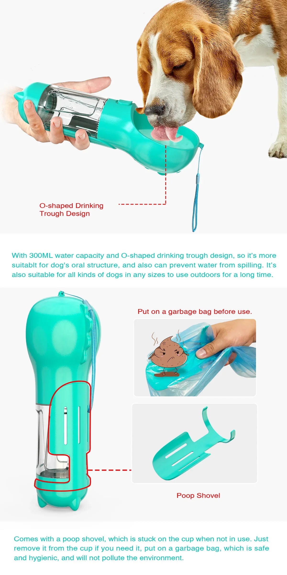 Portable Pet Dog Water Bottle For Small Large Dogs Travel Puppy Cat Drinking Bowl Outdoor Pet Water Dispenser Feeder wiht shovel